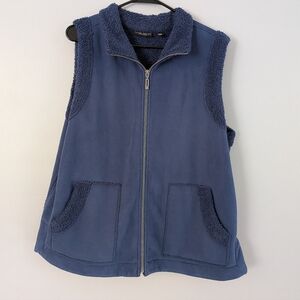Susan Graver Weekend Navy Blue Sherpa Fleece Zip Vest Size XL